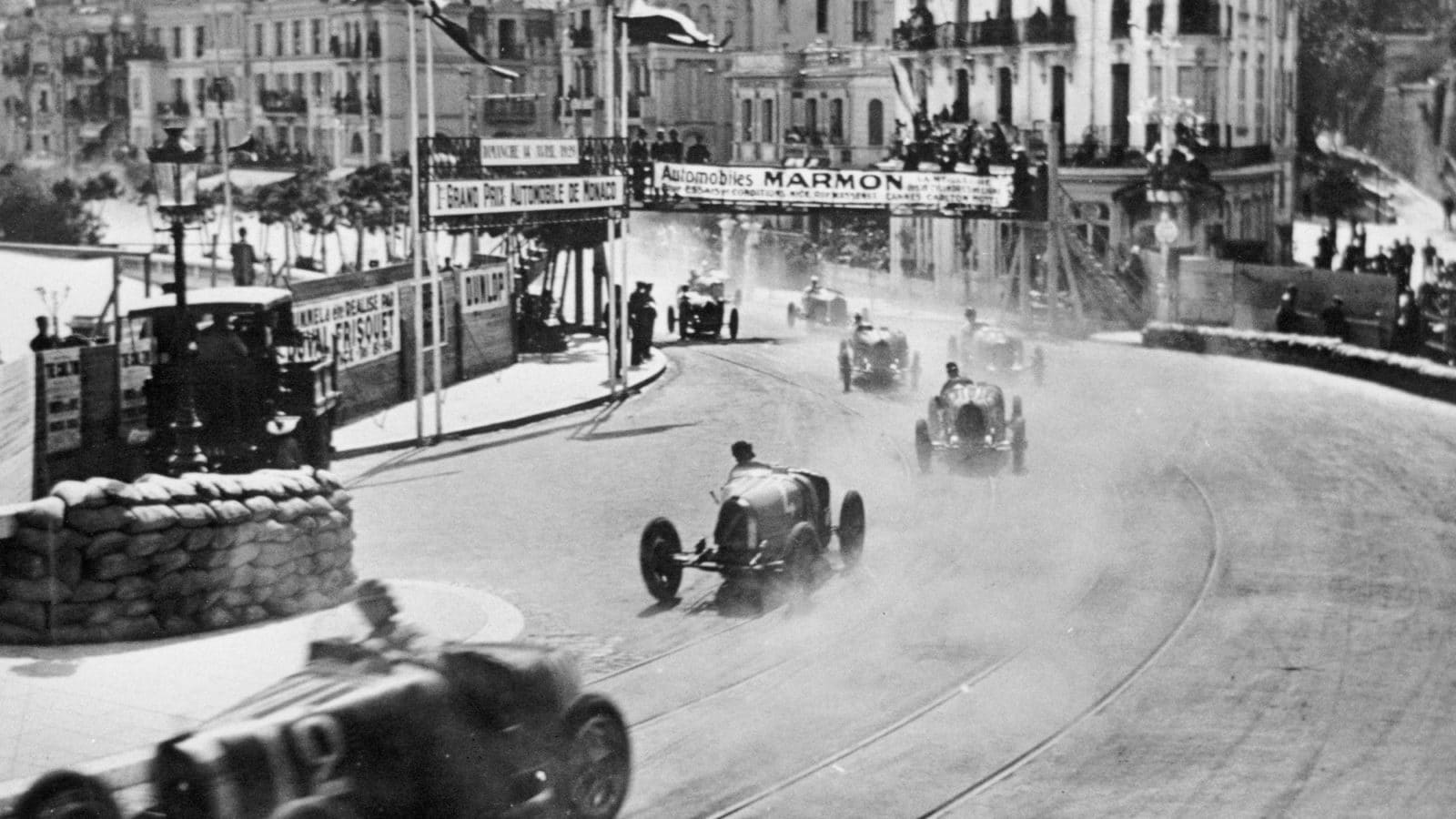 Cars running over tramlines in the 1929 Monaco Grand Prix