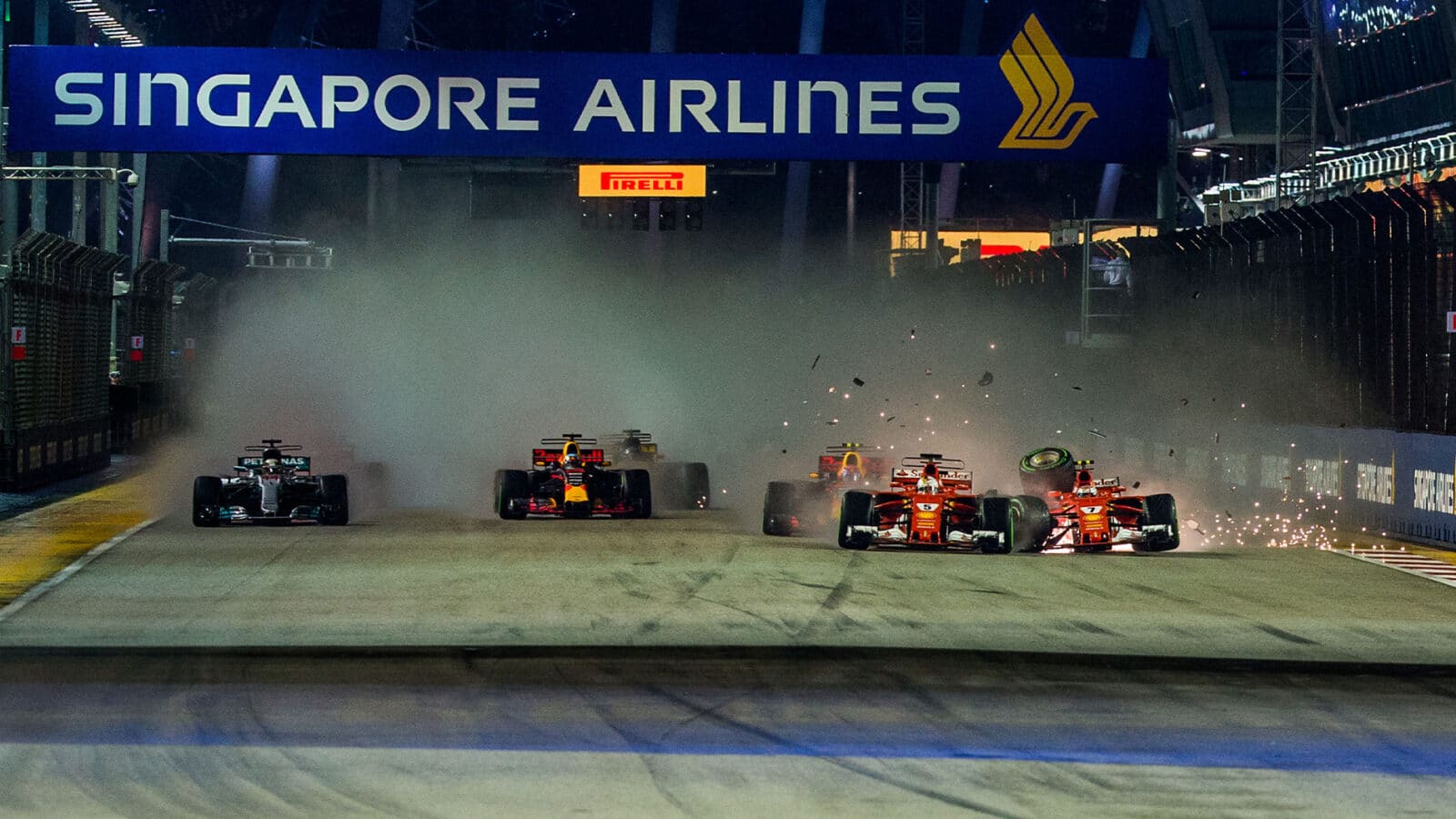 Ferraris collide at the start of 2019 Singapore Grand Prix