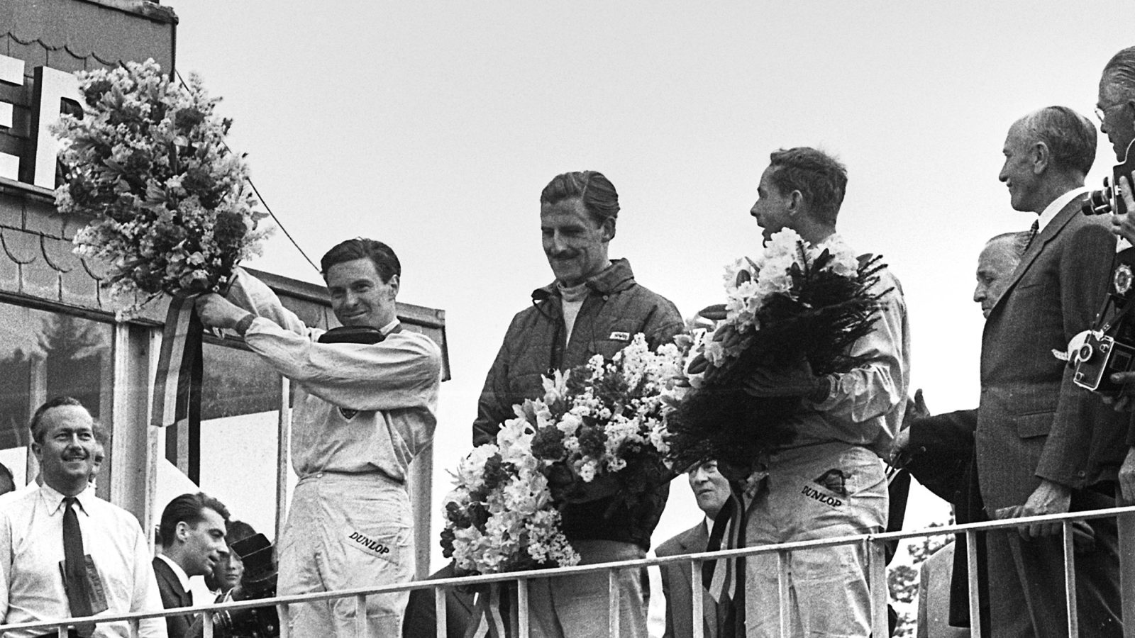 Jim Clark celebrates his maiden world championship win at the 1962 Belgian Grand Prix
