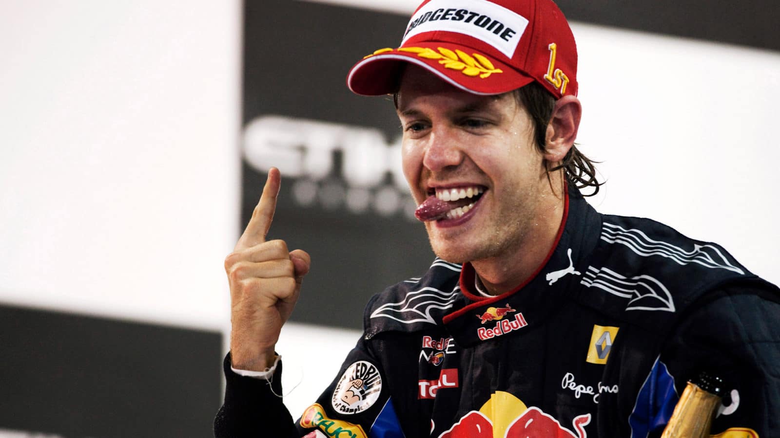 Sebastian Vettel celebrates winning the 2008 Italian Grand Prix for Toro Rosso