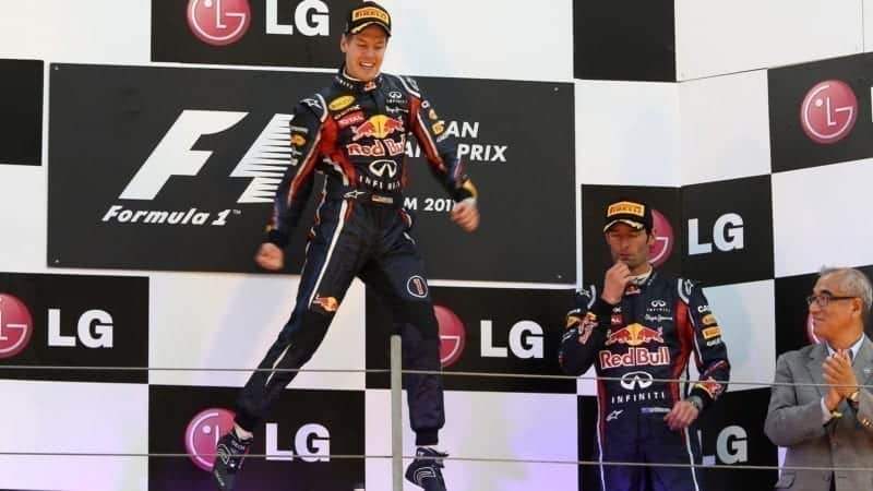 Sebastian Vettel celebrates winning the 2011 Korean Grand Prix
