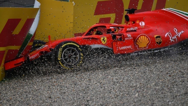 Sebastian Vettel crashes out of the 2018 German Grand Prix at Hockenheim
