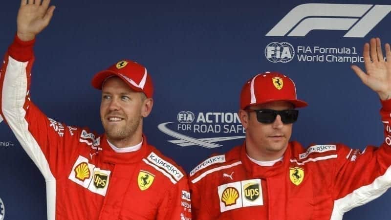 Sebastian Vettel with Kimi Raikkonen after ualifying for the 2018 German Grand Prix