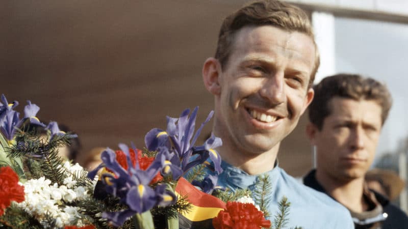Tony Brooks after winning the 1958 Belgian Grand Prix