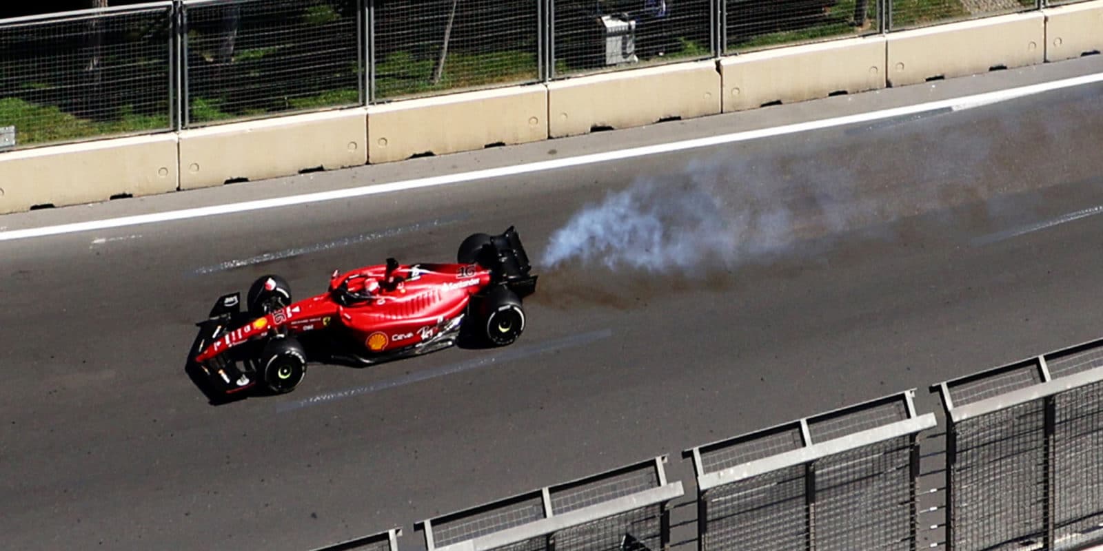 Smoke from Leclerc Ferrari