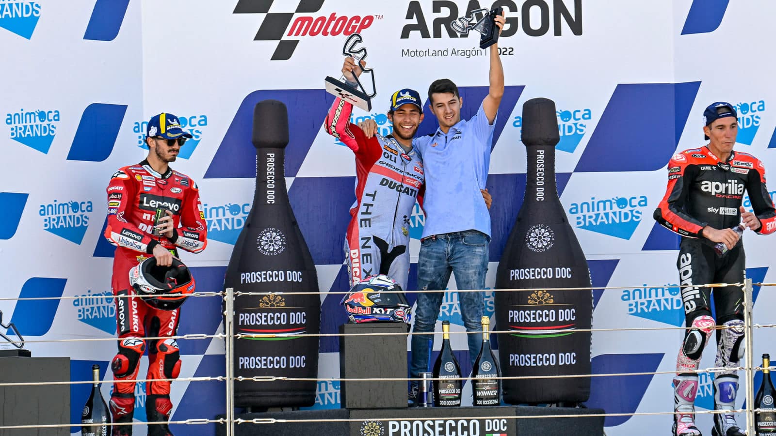 Enea Bastianini celebrates Aragon GP MotoGP win in 2022