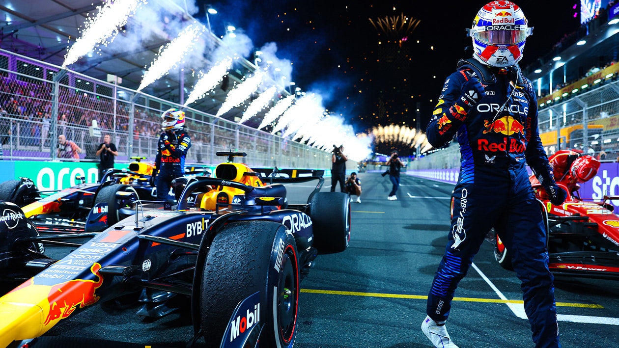 Fireworks as Max Verstappen walks away from his winning F1 Red Bull at 2024 Saudi Arabian Grand Prix