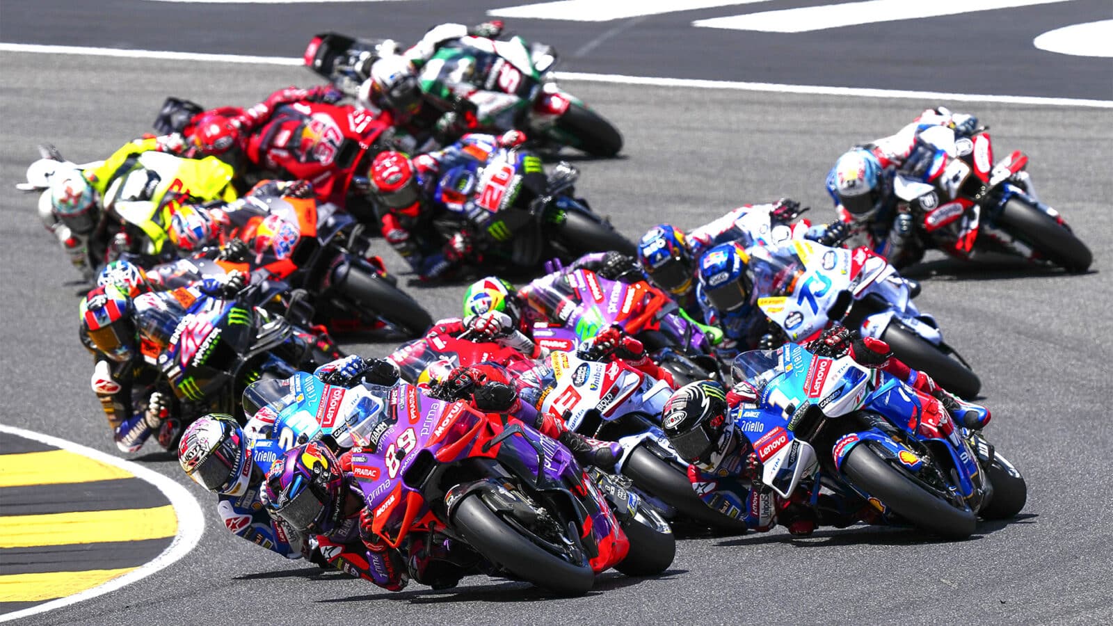 Jorge Martin leads at the start of the 2024 MotoGP Italian GP