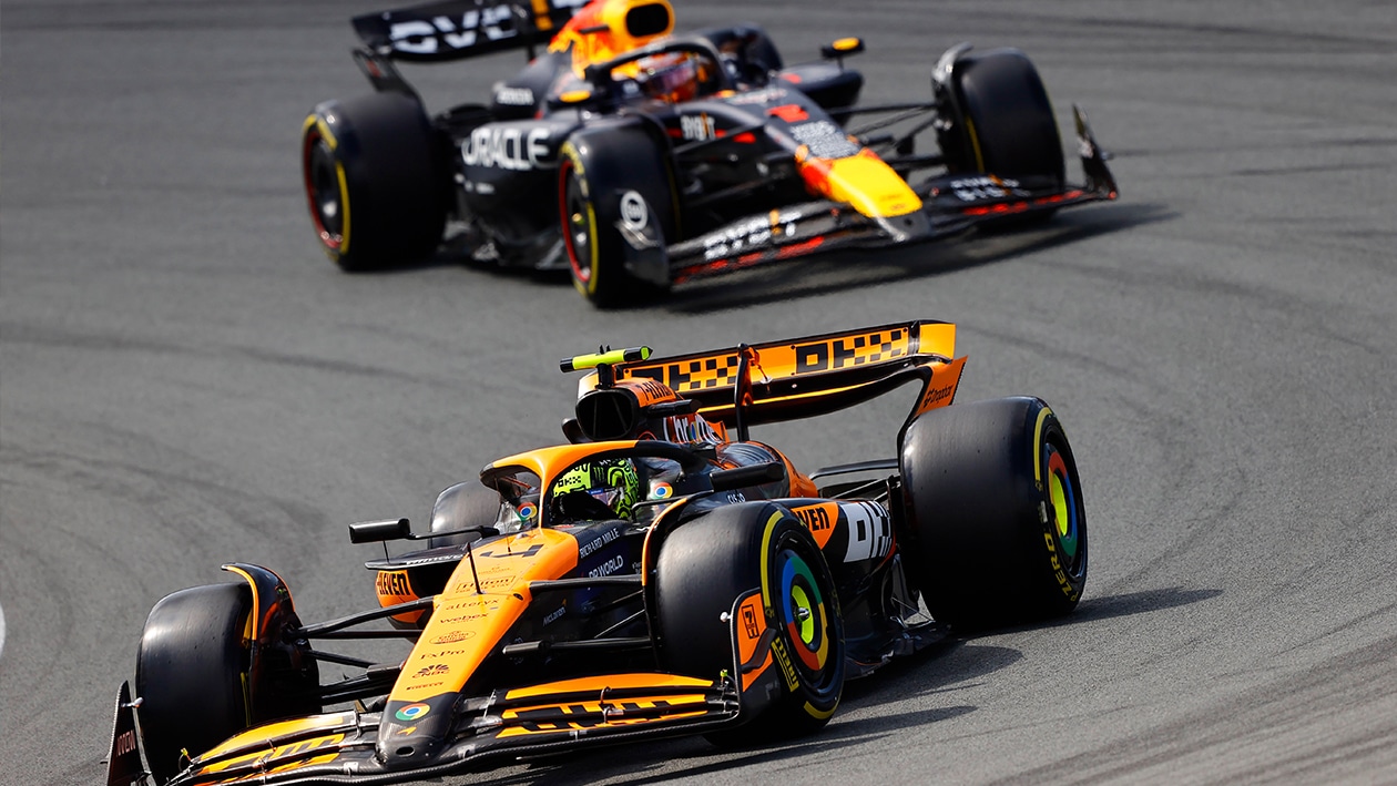 Lando Norris leads Max Verstappen in the 2024 Dutch Grand Prix