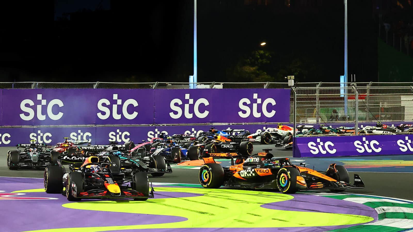 Max Verstappen runs off track at the start of 2025 F1 Saudi Arabia