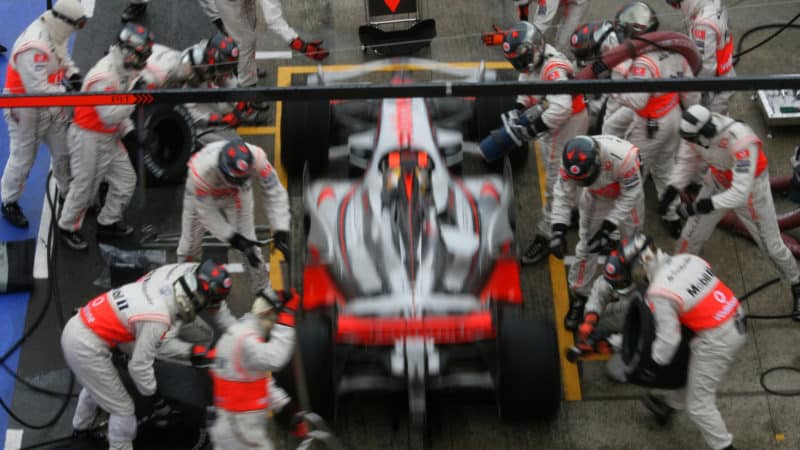 Lewis Hamilton pitstop in the 2008 British Grand Prix