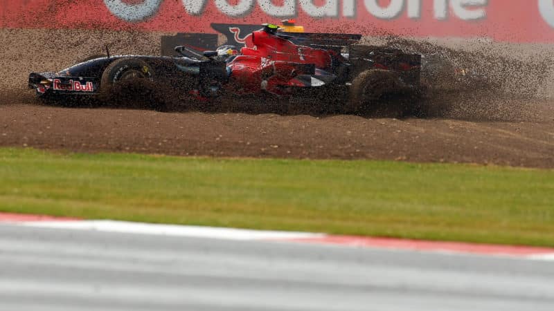 Sebastian Vettel and David Coulthard crash at the 2008 British Grand Prix
