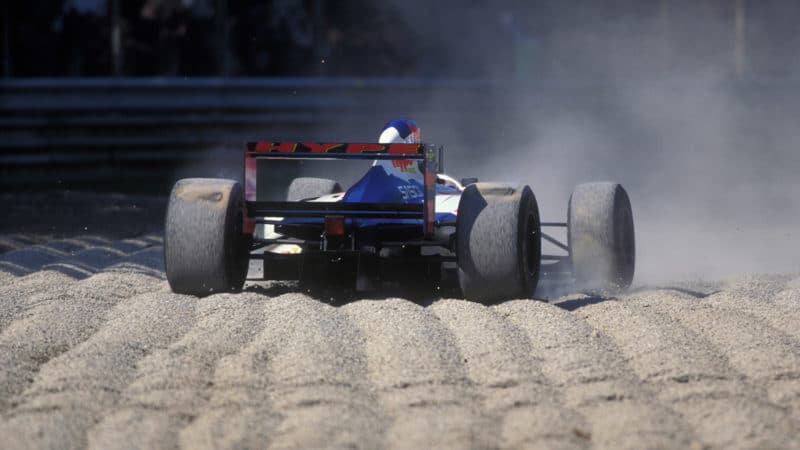 Arrows of Taki Inoue in the gravel at Monza 1995