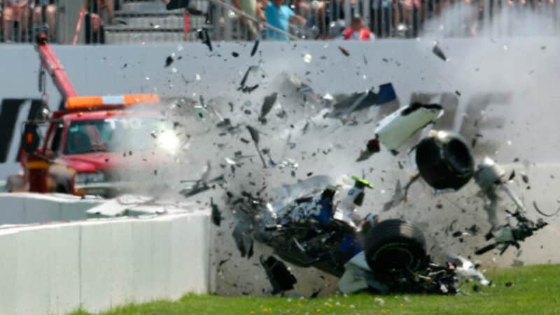 BMW F1 car of Robert Kubica disintegrates in 2007 Canadian GP crash at Montreal
