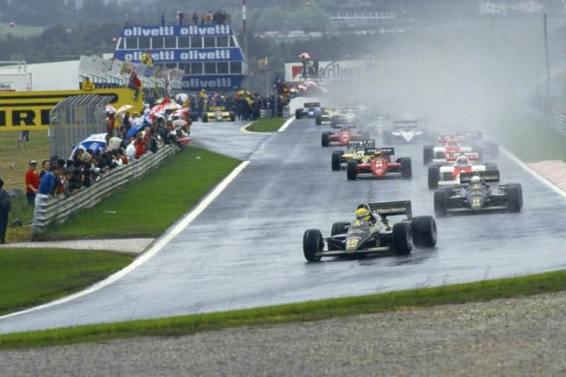 Ayrton Senna leads from the start of the 1985 Portuguese Grand Prix