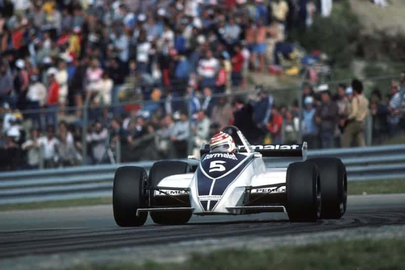 Nelson Piquet in his Brabham BT49C on his way to finishing second.
