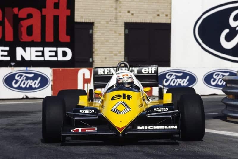 Alain Prost driving his Renault RE40.