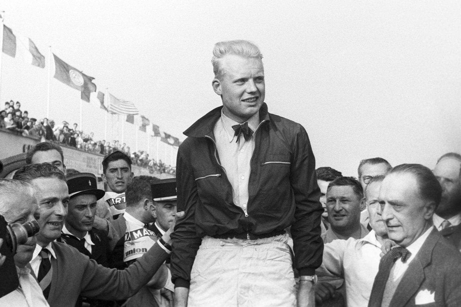 Mike Hawthorn, Grand Prix of France, Reims, 05 July 1953. Mike Hawthorn's first Grand Prix victory. (Photo by Bernard Cahier/Getty Images)