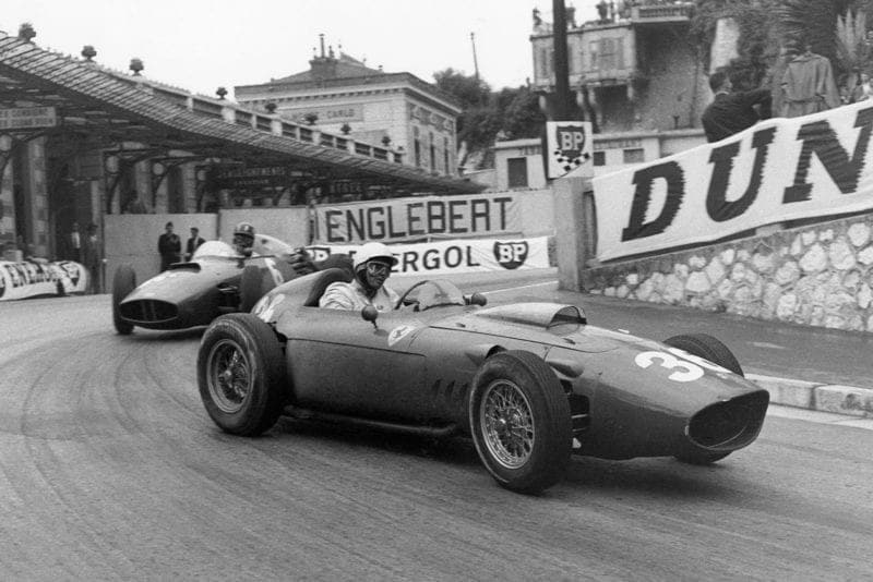 Phil Hill, Graham Hill, Ferrari 246, BRM P48, Grand Prix of Monaco, Circuit de Monaco, 29 May 1960. Phil Hill and Graham Hill, two future World Champions racing in the streets of Monaco on the occasion of the 1960 Grand Prix of Monaco. (Photo by Bernard Cahier/Getty Images)