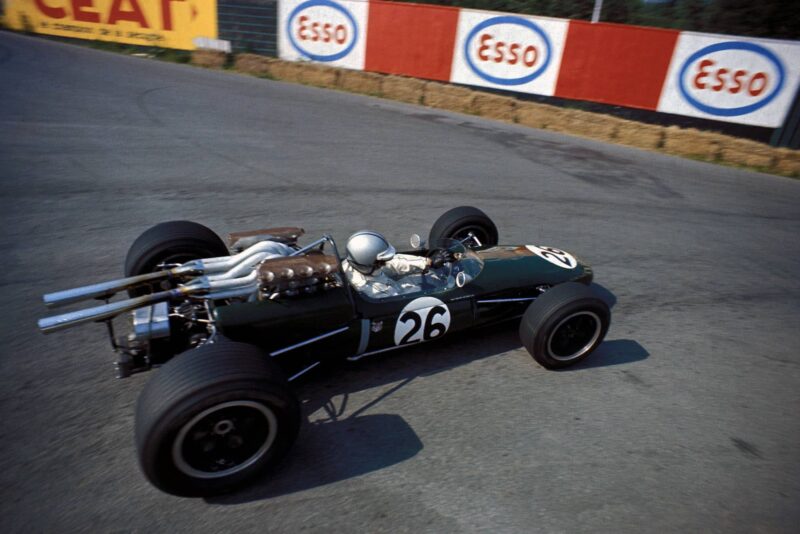 Jack Brabham (AUS) Brabham Repco BT24, retired on lap 16. Formula One World Championship, Rd4, Belgian Grand Prix, Spa Francorchamps, Belgium. 18 June 1967.