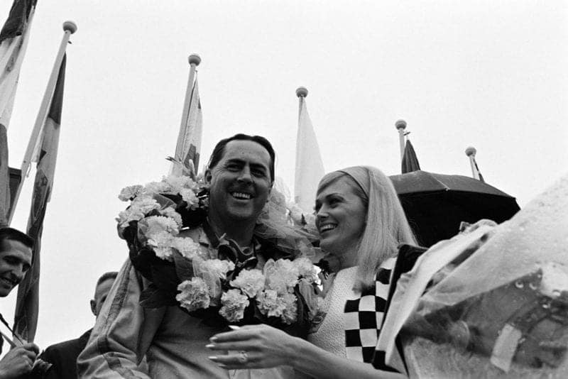 Jack Brabham, 1st position, on the podium.