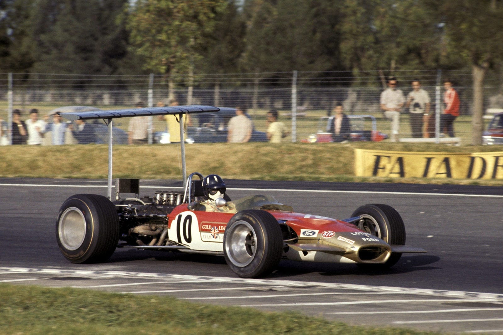Lotus driver Graham Hill on his way to victory at the 1968 Mexican Grand Prix