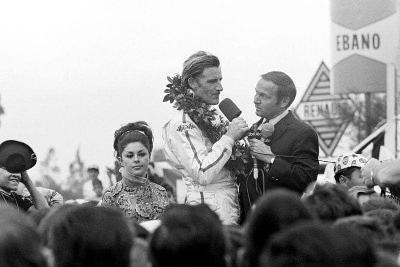 Graham Hill on the podium after winning the 1968 Mexican Grand Prix and F1 Driver's Championship with it.