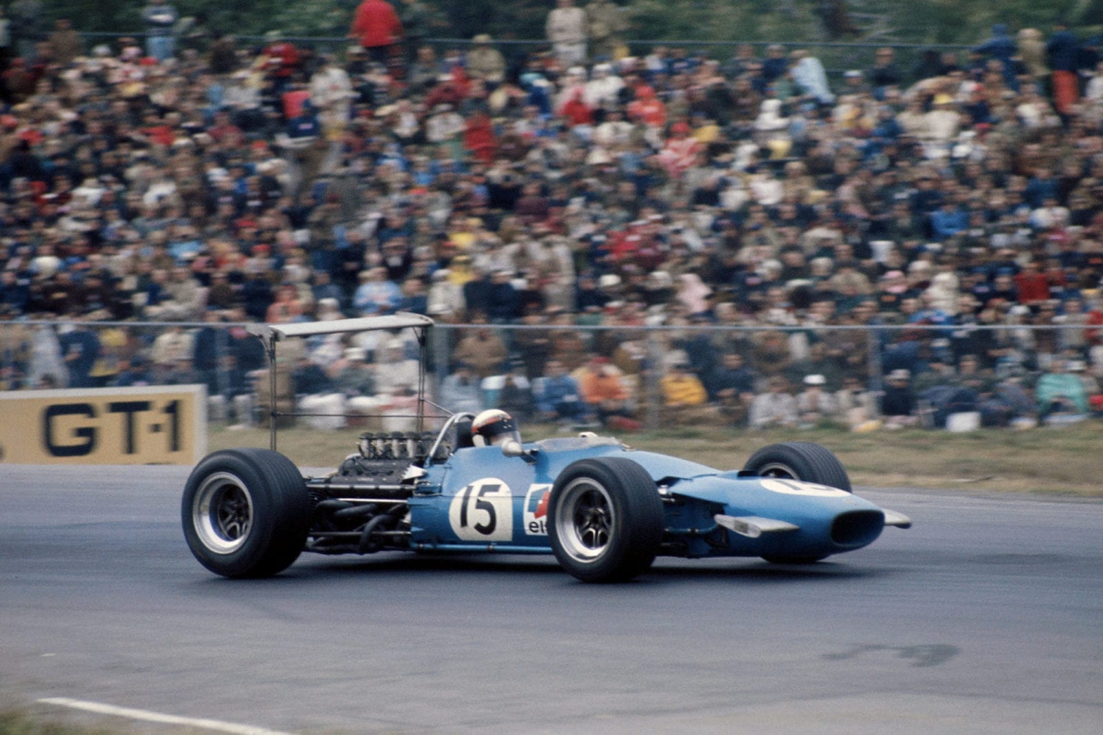 Jackie Stewart on his way to winning the 1968 US Grand Prix for Matra.