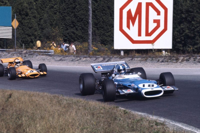 Jean-Pierre Beltoise takes a corner in his matra at the 1969 Canadian Grand Prix