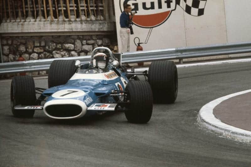 Jackie Stewart driving his Matra around Loews hairpin at the 1969 Monaco Grand Prix.