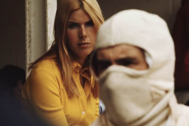 Helen Stewart looks over her husband Jackie at the 1970 Belgian Grand Prix