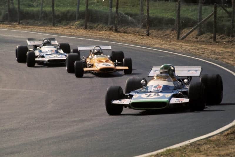 Henri Pescarolo leads the midfield pack in his Matra at the 1970 Canadian Grand Prix.