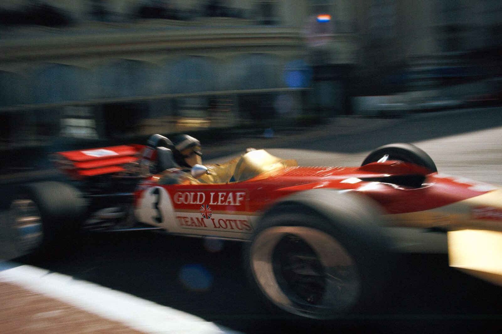 Jochen Rindt flashes past the camera at the 1970 Monaco Grand Prix.