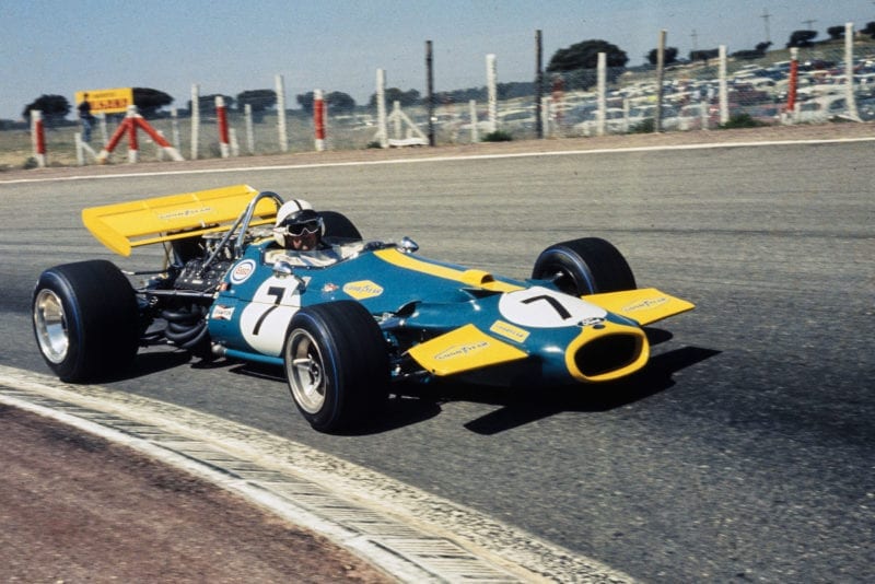 Jack Brabham drives on of Brabham cars at the 1970 Spanish Grand Prix