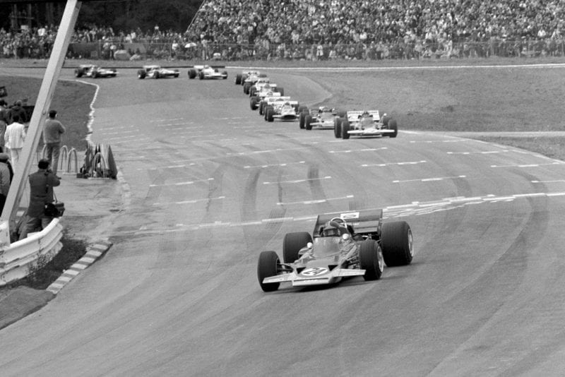 Emerson Fittipaldi driving for Lotus at the 1970 United States Grand Prix.