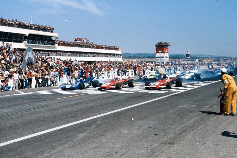 The cars line up on the grid at the 1971 French Grand Prix.