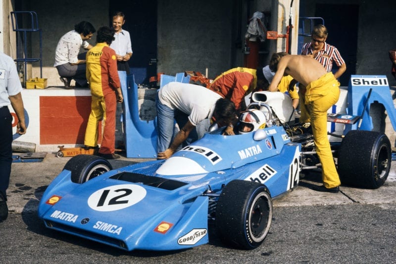 Chris Amon sits in his Matra at the 1971 Italian Grand Prix.