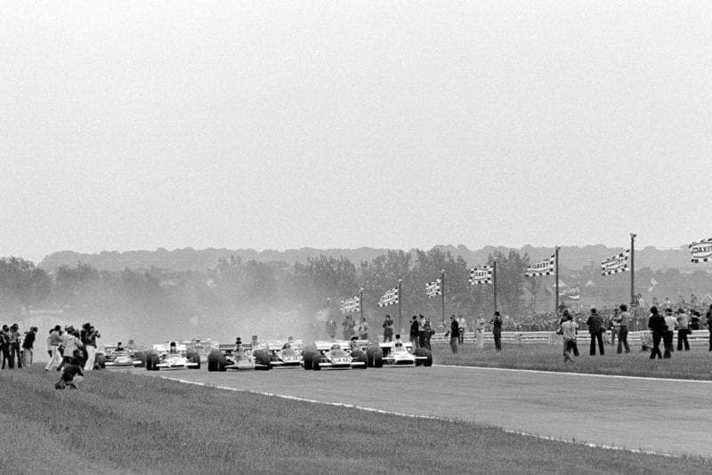 The 1972 Belgian Grand Prix gets underway as the cars leave the grid.