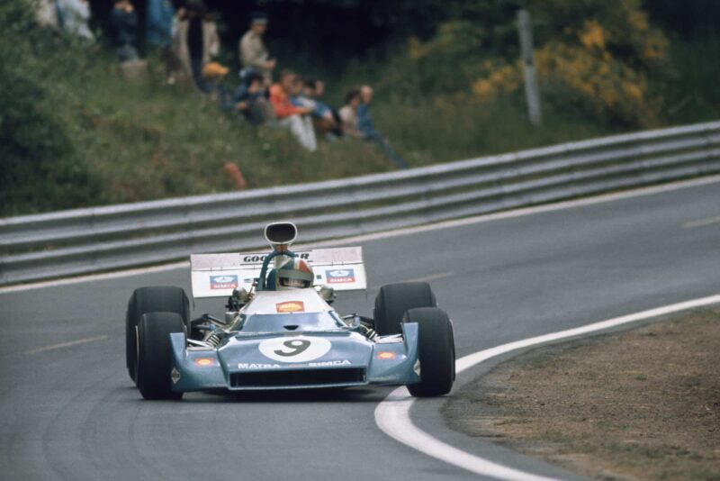 Chris Amon corners in his Matra at the 1972 French Grand Prix.