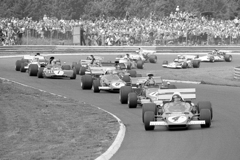 Ferrari's Jacky Ickx leads at the start of the 1972 German Grand Prix, Nurburgring.