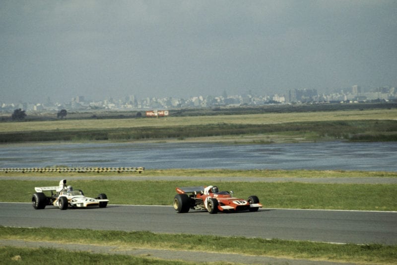 Fourth placed Jacky Ickx (BEL) Ferrari 312B2 leads Peter Revson (USA) McLaren M19C who finished eighth.