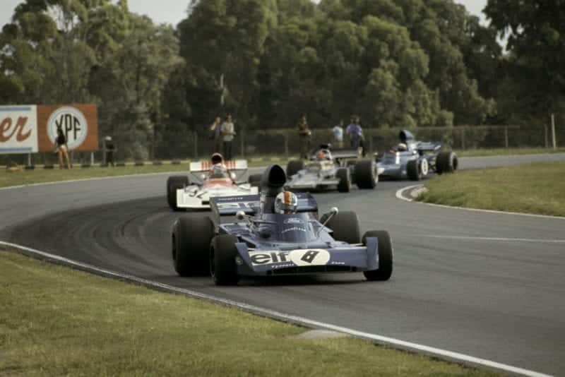 Second placed Francois Cevert (FRA) Tyrrell 006 leads the race from pole sitter Clay Regazzoni (SUI) BRM P160D, who finished seventh; his team mate Jackie Stewart (GBR) Tyrrell 005 who finished third and race winner Emerson Fittipaldi (BRA) Lotus 72D.