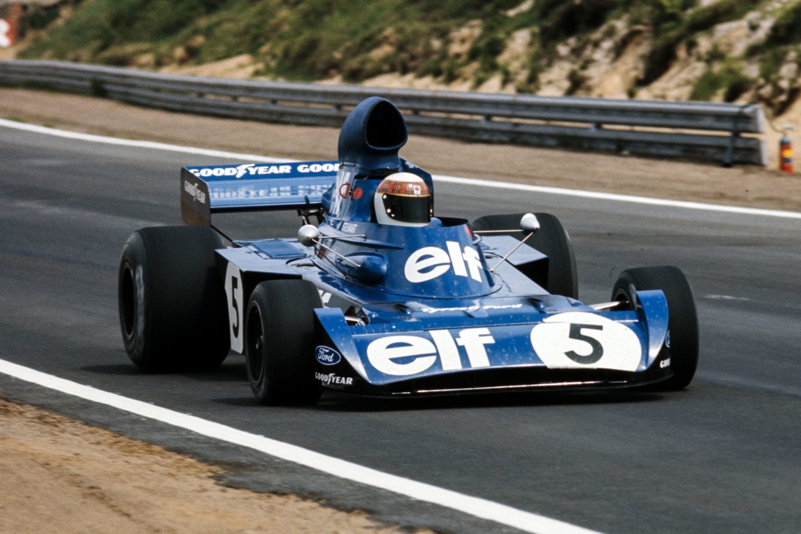 Jackie Stewart driving for Tyrrell at the 1973 Belgian Grand Prix