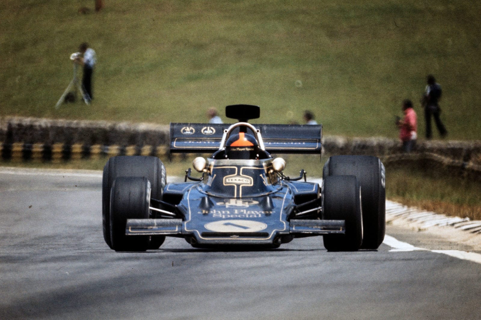 Emerson Fittipaldi driving for Lotus at the 1973 Brazilian Grand Prix, Interlagos.