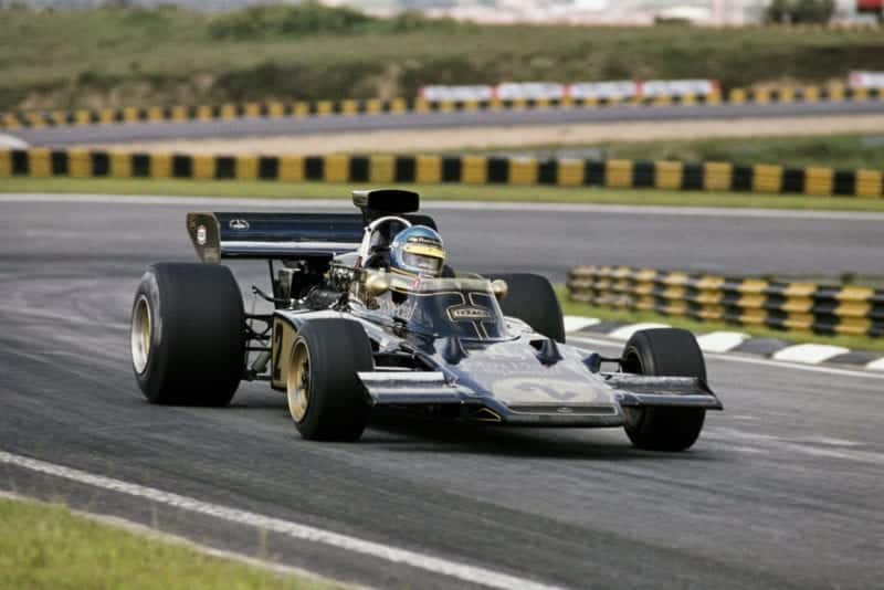 Ronnie Peterson in his Lotus at the 1973 Brazilian Grand Prix, Interlagos.