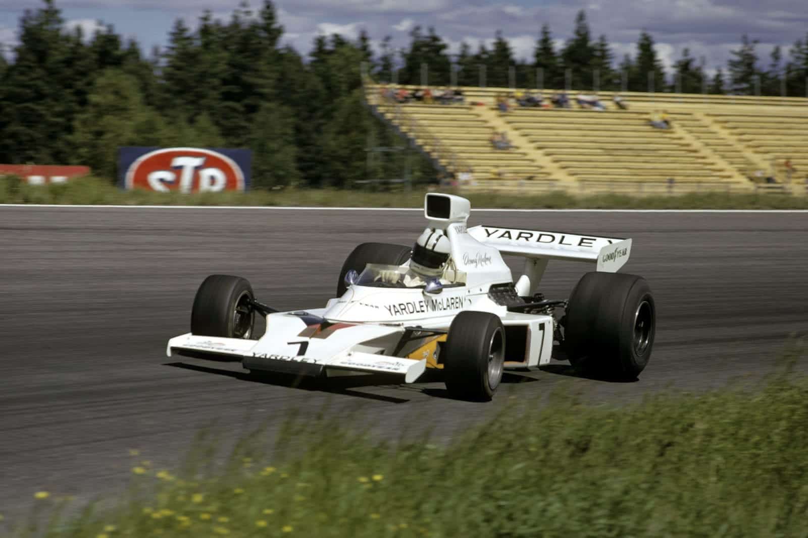 Denny Hulme driving for McLaren at the 1973 Swedish Grand Prix.