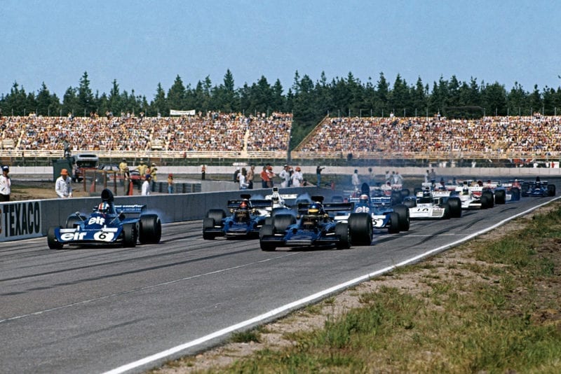 The 1973 Swedish Grand Prix gets underway as the cars leave the grid