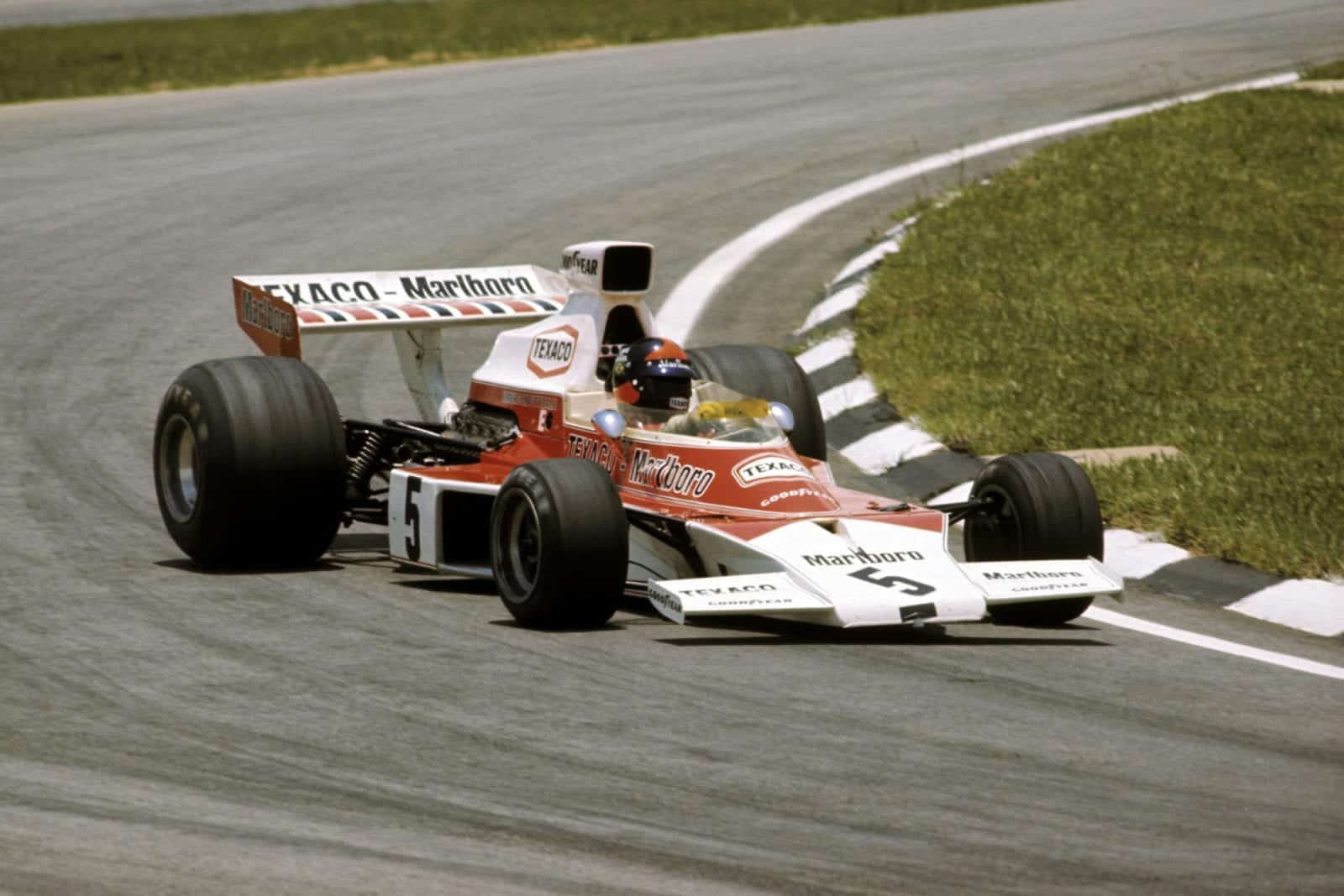 Emerson Fittipaldi driving for McLAre at the 1974 Brazilian Grand Prix, Interlagos.