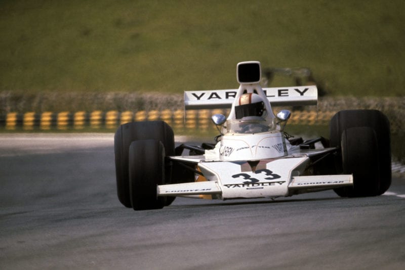 Mike Hailwood driving for McLaren at the 1974 Brazilian Grand prix, Interlagos.
