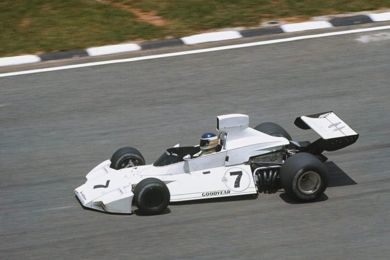 Carlos Reutemann driving for Brabham at the 1974 Brazilian Grand Prix.